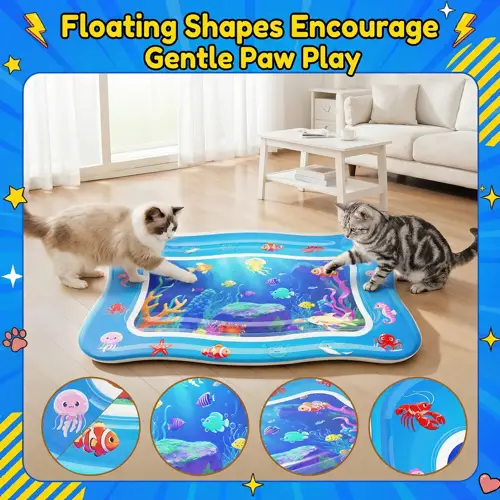 Cat Water Play Mat—Water Bed with Floating Fish, Foldable Water Play Mat